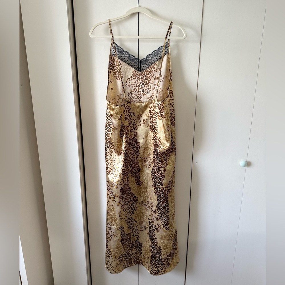 Vintage Leopard Print Maxi Slip Dress or Chemise with Black Lace Trim Size XL - Picture 5 of 9